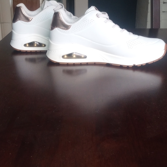 Skechers Women's White and Brown Sneakers - Picture 3 of 4